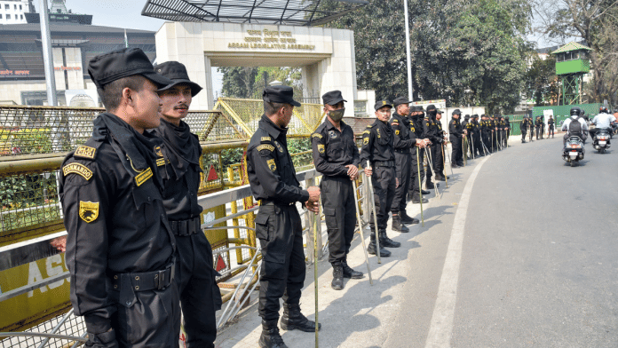 Security personnel stand guard in front of the Assam Legislative Assembly | Representative image | ANI