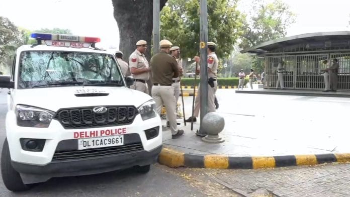 Security personnel deployed outside Lok Kalyan Marg metro station in view of AAP's PM residence 'gherao' protest against the arrest of Delhi CM Arvind Kejriwal, in New Delhi, Tuesday, March 26, 2024 | PTI