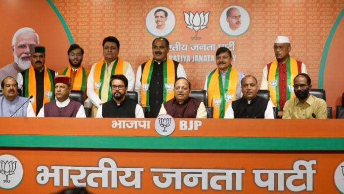 Former Himachal Pradesh Congress party MLAs join BJP at BJP HQ in New Delhi on Saturday | Photo: Suraj Singh Bisht | ThePrint