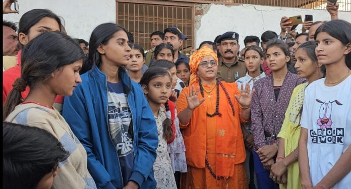 Pragya Singh Thakur addressing the locals of Sehore's Khajuriya Kala village on Monday | Photo: Iram Siddique/ThePrint