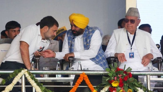 Leaders at India bloc rally at Delhi's Ramlila Maidan | Photo Praveen Jain, ThePrint