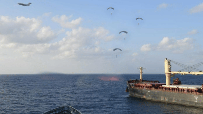 MARCOS dropping into the operational zone from C-17 | By special arrangement