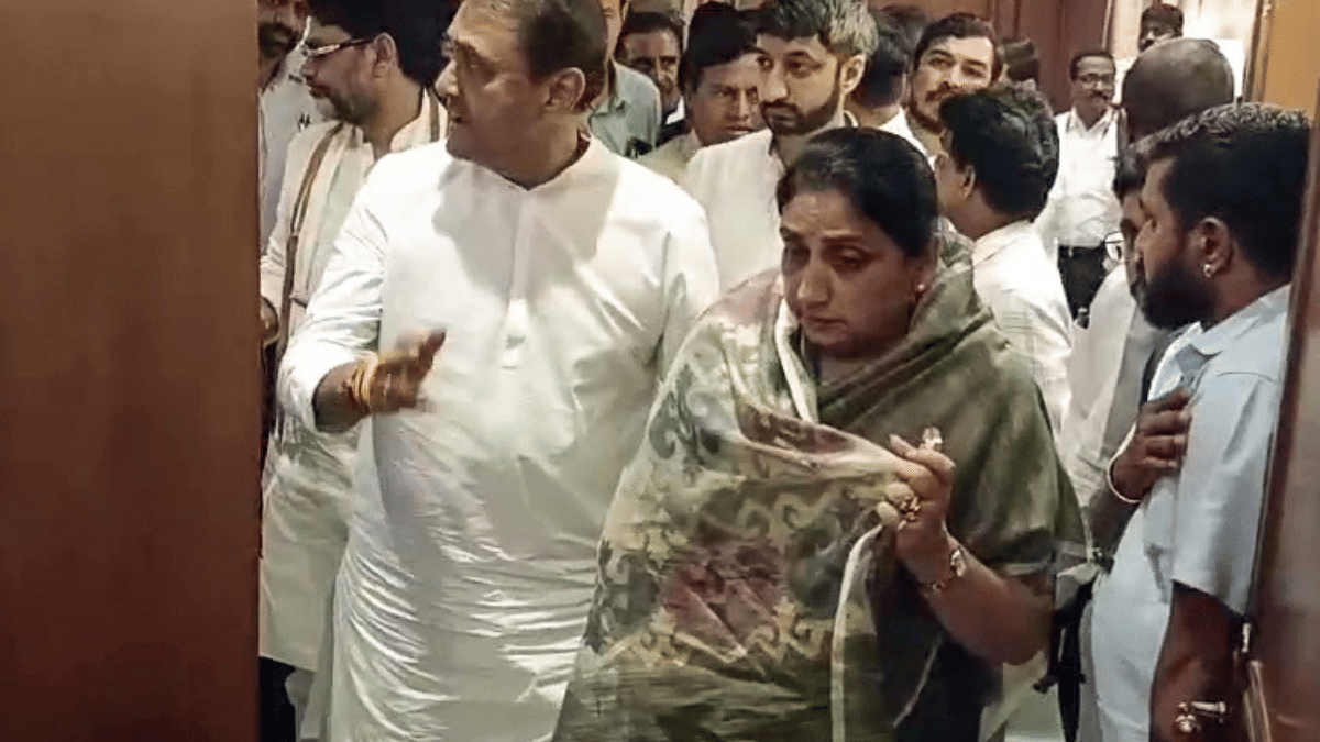 Late Deputy CM Ajit Pawar's wife Sunetra Pawar leaves State Legislative Assembly after NCP legislature party meeting in Mumbai on Saturday.| ANI 