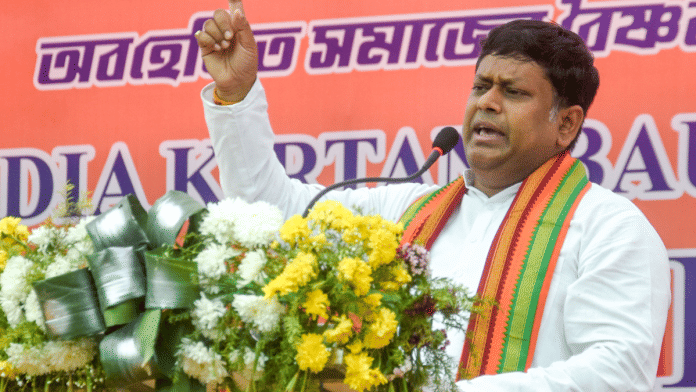 File photo of west Bengal BJP president Sukanta Majumdar addressing a gathering of artists at Shaheed Minar in Kolkata | ANI