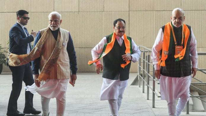 File photo of PM Modi, BJP President JP Nadda and Home Minister Amit Shah | Representational image | ANI