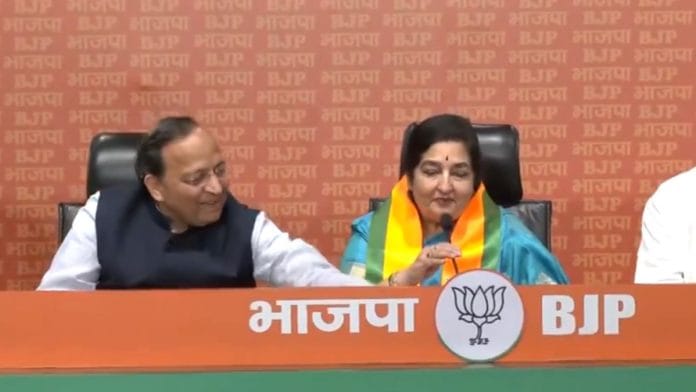 Screengrab of singer Anuradha Paudwal joining the BJP, Saturday | Video: X/@ANI