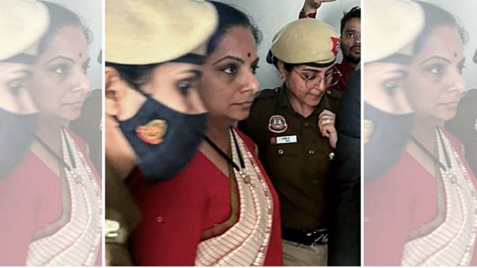 Bharat Rashtra Samithi (BRS) MLC K Kavitha produced before the Rouse Avenue Court, in New Delhi, Saturday | ANI