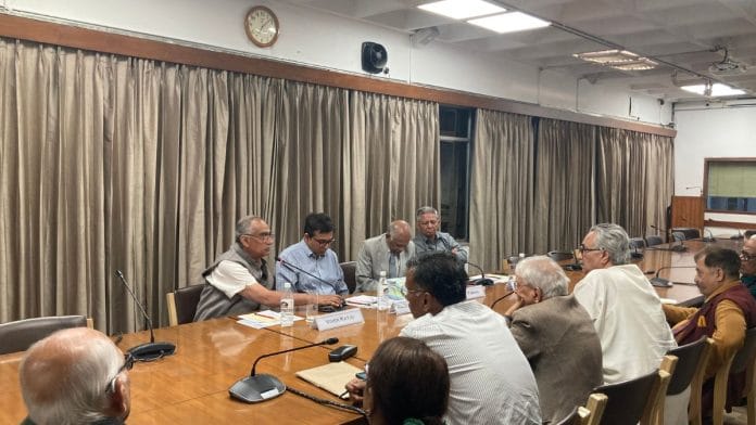 Vivek Katju, Kallol Bhattacherjee, KP Fabian and Rajiv Dogra (left to right) during the panel discussion at IIC, Delhi | Keshav Padmanabhan | ThePrint