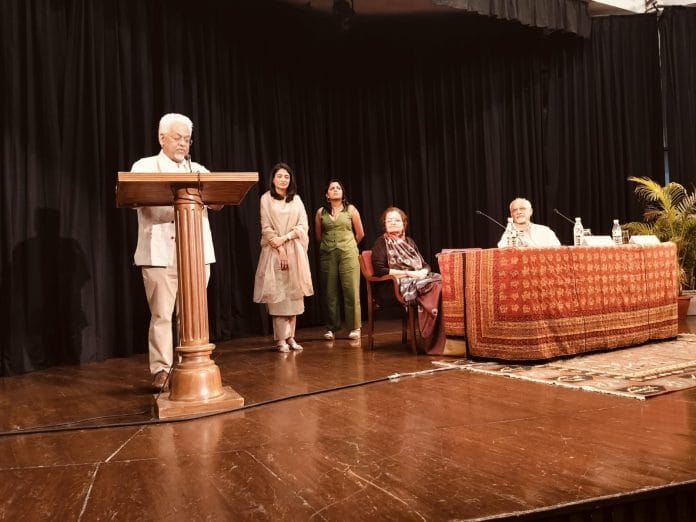 TN Ninan (seated) delivered a lecture in memory of BG Verghese on 15 March at IIC, Delhi | Shubhangi Misra | ThePrint