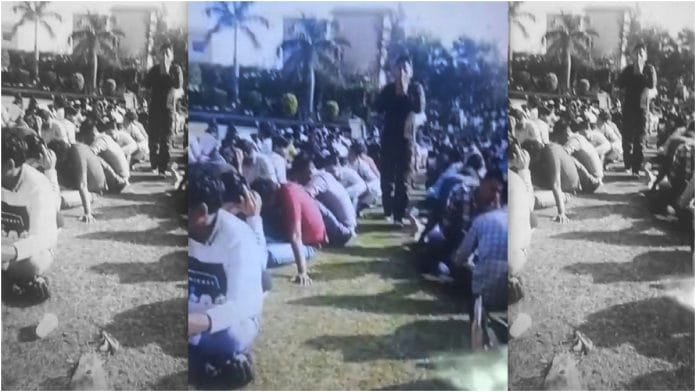 File photo of UP Police constable recruitment exam candidates gathering at a resort in Gurgaon for the paper leak | X