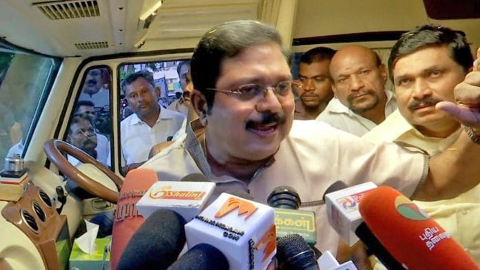 File photo of Amma Makkal Munnettra Kazagam (AMMK) leader T.T.V. Dhinakaran | ANI