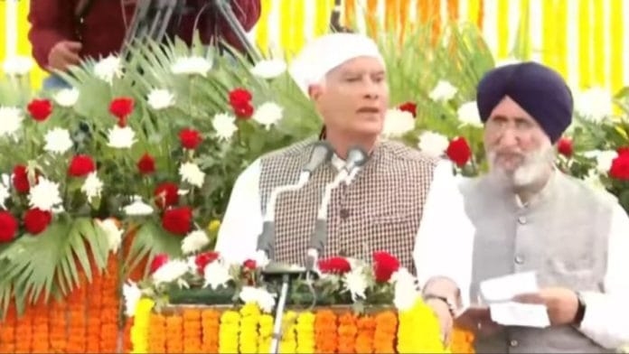 Punjab BJP chief Sunil Jakhar and Shiromani Akali Dal general secretary Daljeet Singh Cheema (right) at the programme marking the death anniversary of former Punjab chief minister Parkash Singh Badal on Sunday | Facebook @SunilJakhar