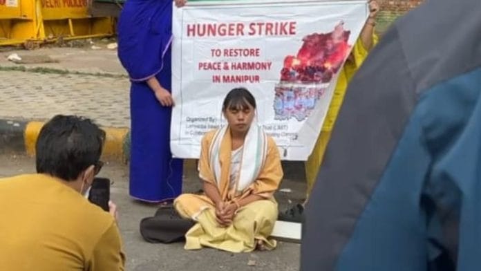 Manipur activist Malem Thongam sits on a hunger strike in Delhi University on 22 February | By special arrangement