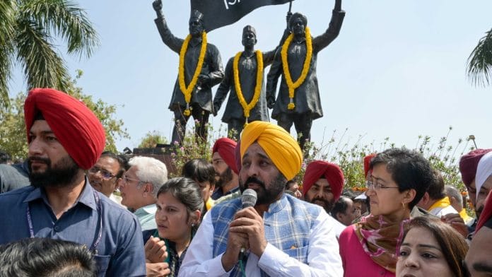 Punjab CM and AAP leader Bhagwant Mann at Delhi’s Shaheedi Park on Saturday | Suraj Singh Bisht | ThePrint