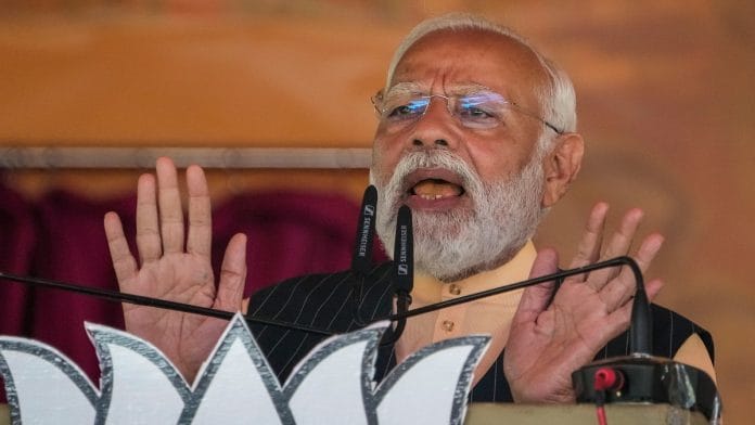 Prime Minister Narendra Modi speaks during the 'Nari Shakti Vandan Abhinandan' programme, at Barasat in North 24 Parganas district, Wednesday, March 6, 2024 | PTI