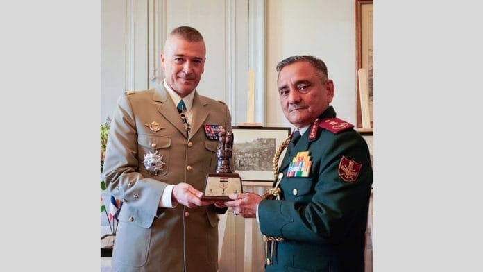 Chief of Defence Staff General Anil Chauhan with his French counterpart General Thierry Burkhardt during his visit to France, on 22 April | ANI