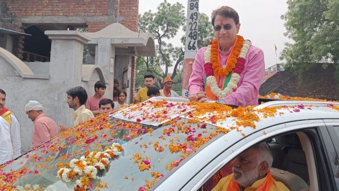 BJP candidate Arun Govil while campaigning in Meerut | Photo Krishan Murari, ThePrint