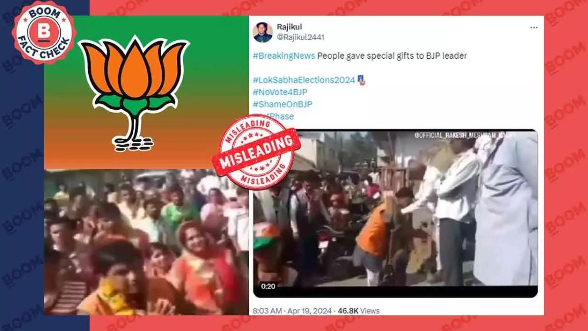 Image accompanying A BJP leader was offered a garland of shoes by an elderly man while campaigning for the 2024 Lok Sabha polls in Madhya Pradesh.