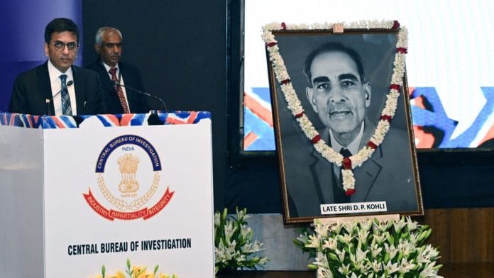 Chief Justice of India (CJI) D.Y. Chandrachud addresses during the 20th D.P. Kohli Memorial Lecture on Adopting Technology to Advance Criminal Justice in New Delhi, Monday | ANI