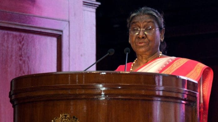 President Droupadi Murmu addresses the Officer trainees of the Indian Forest Service (2022 batch) during their convocation ceremony at the Indira Gandhi National Forest Academy, in Dehradun on Wednesday | ANI Photo