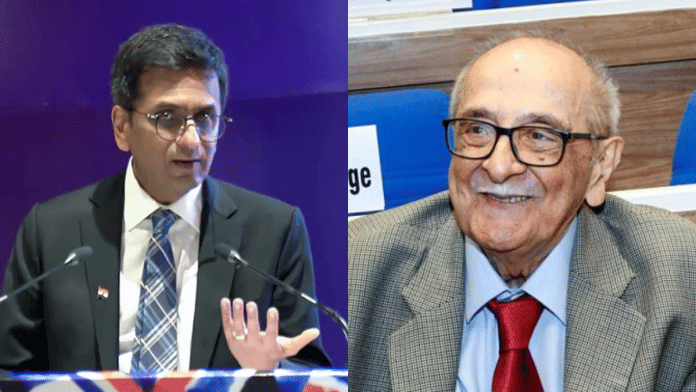 Chief Justice of India Dr Dhananjaya Y Chandrachud and Advocate Fali Sam Nariman | File Photos | ANI