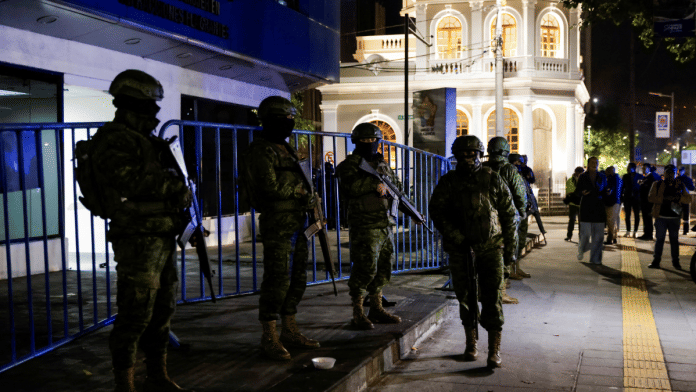 Police and military officials keep guard outside the Mexican embassy from where they forcibly removed the former Ecuador Vice President Jorge Glas in Quito, Ecuador April 5, 2024 | Representative image | Reuters/Karen Toro