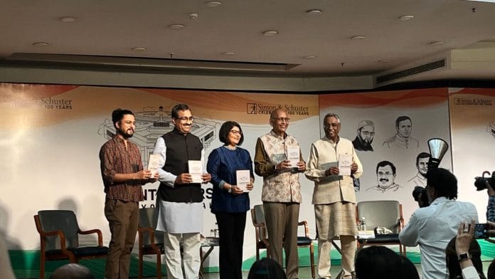 Simon & Schuster deputy editor Sayantan Ghosh, India Foundation president Ram Madhav, journalist and author Priya Sahgal, Congress leader Abhishek Manu Singhvi and retired diplomat Pawan Varma at the launch of the book in New Delhi | Photo: Monami Gogoi | ThePrint