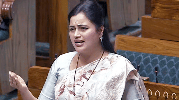 File photo of Amravati MP Navneet Rana speaking in Parliament | ANI