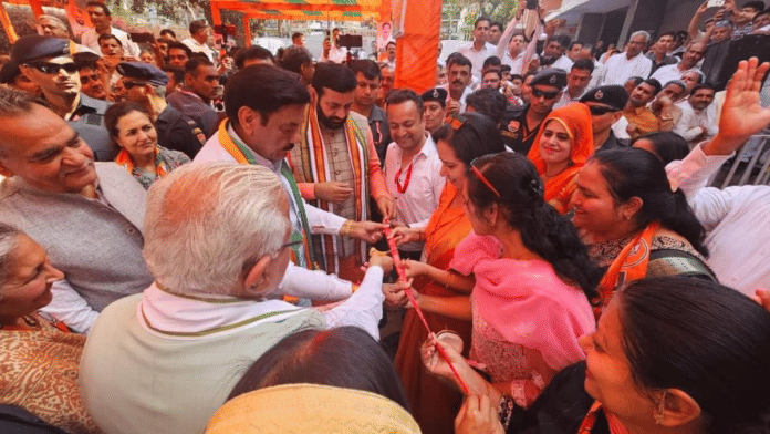 Haryana minister Ranjit Singh Chautala along with CM Nayab Singh Saini and former CM Manohar Lal Khattar at a party function in Hisar on 28 March | Pic credit: X/@NayabSainiBJP
