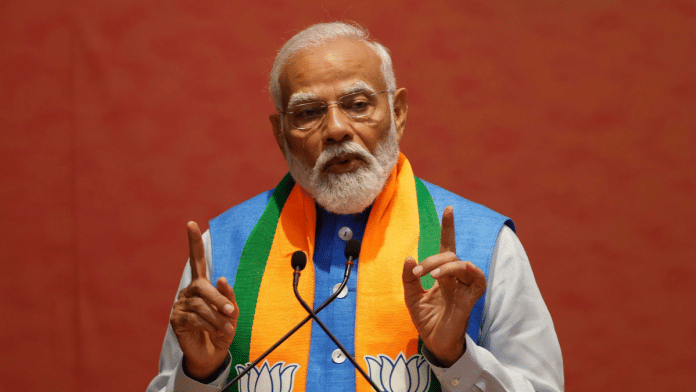 Prime Minister Narendra Modi releasing the BJP's manifesto, or 'Sankalp Patra' | Suraj Singh Bisht | ThePrint 