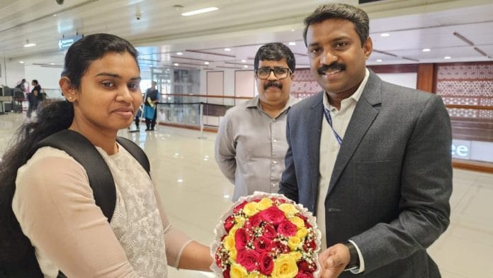 Indian deck cadet Ms. Ann Tessa Joseph from Thrissur, Kerala, a member of the crew on vessel MSC Aries returns home | X (formerly Twitter) /@MEAIndia