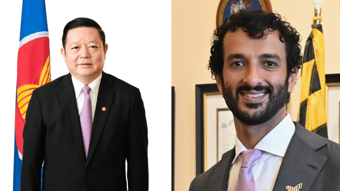 The United Arab Emirates (UAE) Minister of Economy, Abdulla bin Touq (R), and Secretary-General of ASEAN, Kao Kim Hourn (R) | Wikipedia and asean.org