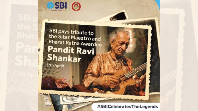 SBI's social media post to commemorate Pandit Ravi Shankar's birth anniversary shared on 7 April | Instagram/@hcmaeofficial