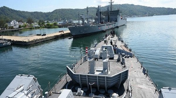 Indian Naval ships Delhi and Shakti arrive at Malaysia's Kota Kinabalu 
