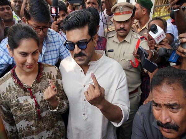 Ram Charan casts vote in Hyderabad with wife Upasana Kamineni