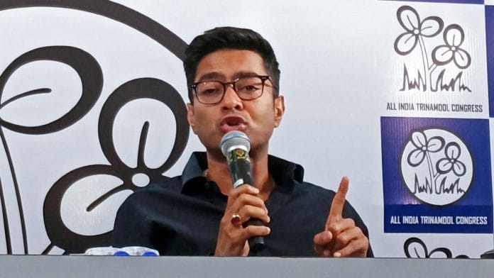 TMC general secretary Abhishek Banerjee addressing press conference in Kolkata, Saturday | ANI