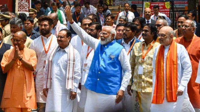 Prime Minister Narendra Modi, Home Minister Amit Shah, BJP president JP Nadda, and other senior leaders after the PM filed his nomination from Varanasi. Many other incumbents have been denied tickets | Image for representation | Photo: Suraj Singh Bisht | ThePrint