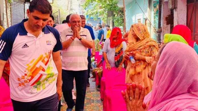 Former Haryana chief minister Bhupinder Singh Hooda visiting a residential locality in Rohtak Sunday | By special arrangement