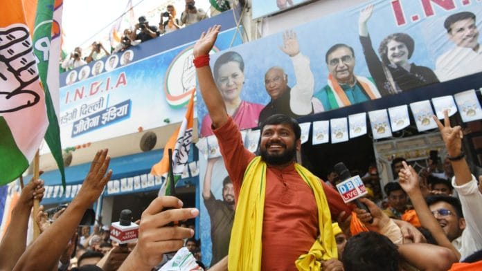 Congress candidate from Northeast Delhi constituency Kanhaiya Kumar's roadshow on 6 May, 2024, after filing nomination papers for the Lok Sabha elections | Photo: ANI Ishant