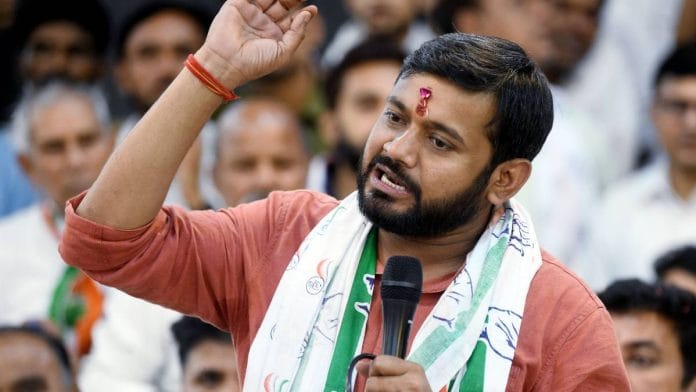 Kanhaiya Kumar addresses Congress workers in New Delhi Wednesday | Photo: ANI