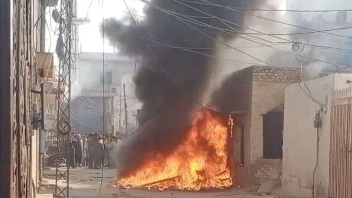 A violent mob comprising more than 100 people – including children – burnt a Christian man’s house and shoe shop in the city’s Mujahid colony | Photo via @MJibranNasir/X