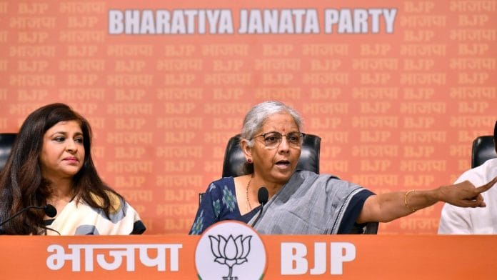 BJP leaders Shazia Ilmi (L) and Nirmala Sitharaman (R) addressing a press conference in Delhi, Friday | ANI