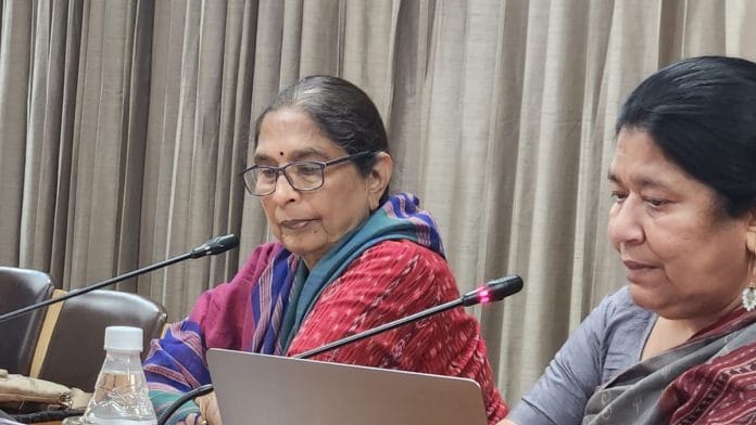 Shanta Sinha (L) and JNU history professor Sucheta Mahajan (R) at Writing the Self: Women’s Questions in South India, Early Twentieth Century | Photo: Rama Lakshmi, ThePrint