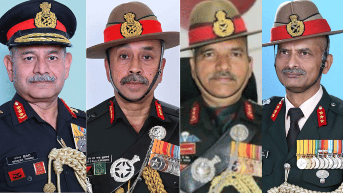Lt. Gen Upendra Dwivedi, Lt. Gen. N.S. Raja Subramani, Lt. Gen. Ajai Kumar Singh, & Lt. Gen. M.V. Suchindra Kumar (from left to right)