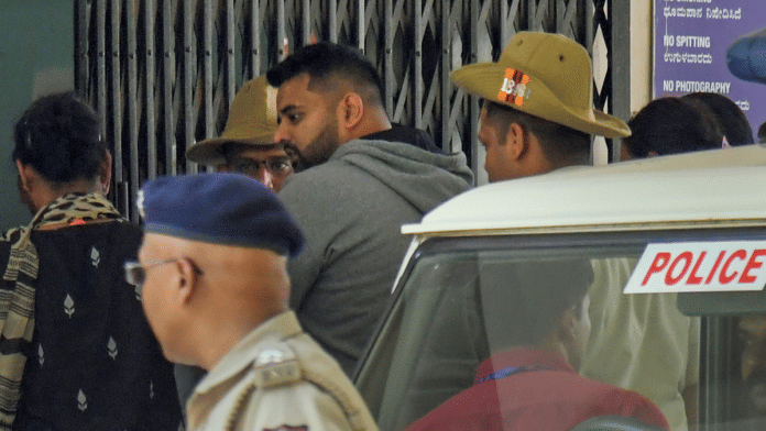 Suspended JD(S) MP Prajwal Revanna is taken to a hospital for medical examination under tight security in Bengaluru on Friday | PTI