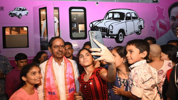 Former Telangana chief minister KCR poses for selfies with his supporters | Pic credit: BRS