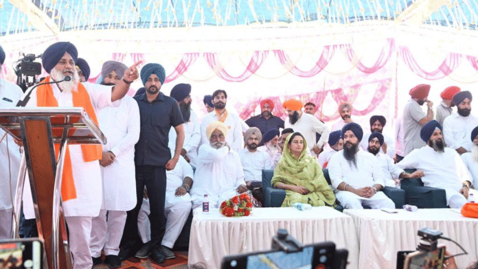 SAD leader Sukhbir Singh Badal at a poll meeting in Punjab | Pic credit: X/@officeofssbadal