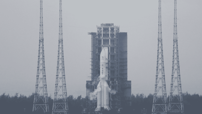 Representational image of Chang'e 6 lunar probe and the Long March-5 Y8 carrier rocket combination sit atop the launch pad at Wenchang Space Launch Site in Hainan province, China 3 May, 2024 | Credit: Reuters/Eduardo Baptista