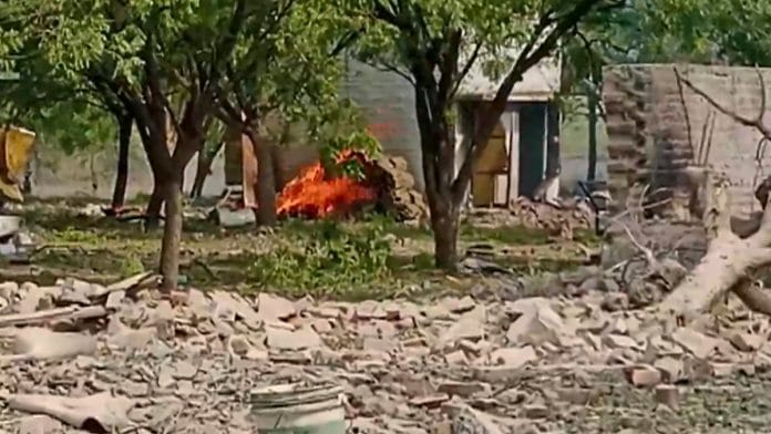Flames billow out after a firecracker blast at a fireworks-manufacturing unit, in Sivakasi, Virudhunagar district of Tamil Nadu, Thursday, May 9, 2024 | PTI