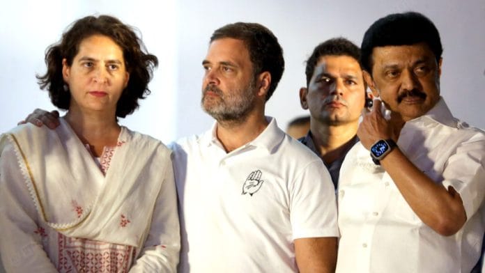 Congress leader Priyanka Gandhi, Rahul Gandhi & Tamil Nadu CM M.K. Stalin | Praveen Jain | ThePrint